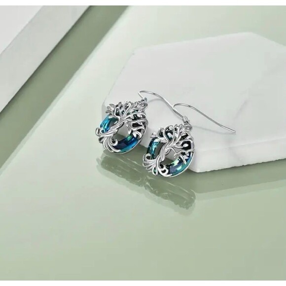 Tree of Life Blue & Purple Crystal Earrings – Spiritual Boho Jewelry - Picture 2 of 6